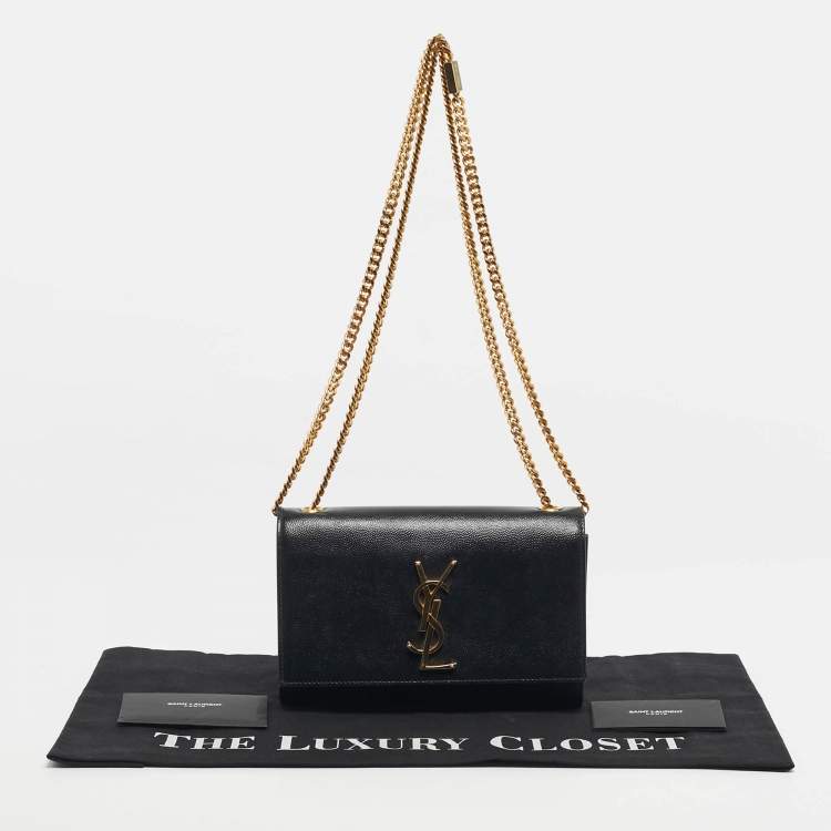 Pre Owned Saint Laurent Black Leather Small Monogram Kate Chain Bag