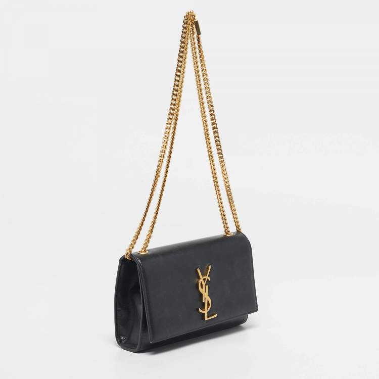 Pre Owned Saint Laurent Black Leather Small Monogram Kate Chain Bag