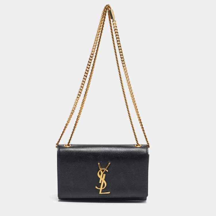 Pre Owned Saint Laurent Black Leather Small Monogram Kate Chain Bag