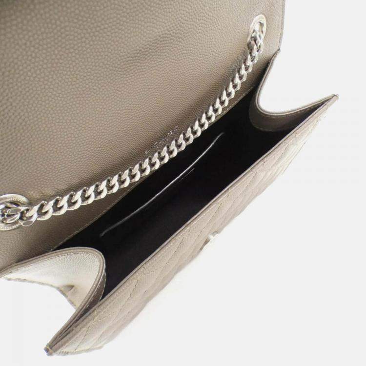 Pre Owned Saint Laurent Paris Envelope Small Gray Leather Shoulder Bag