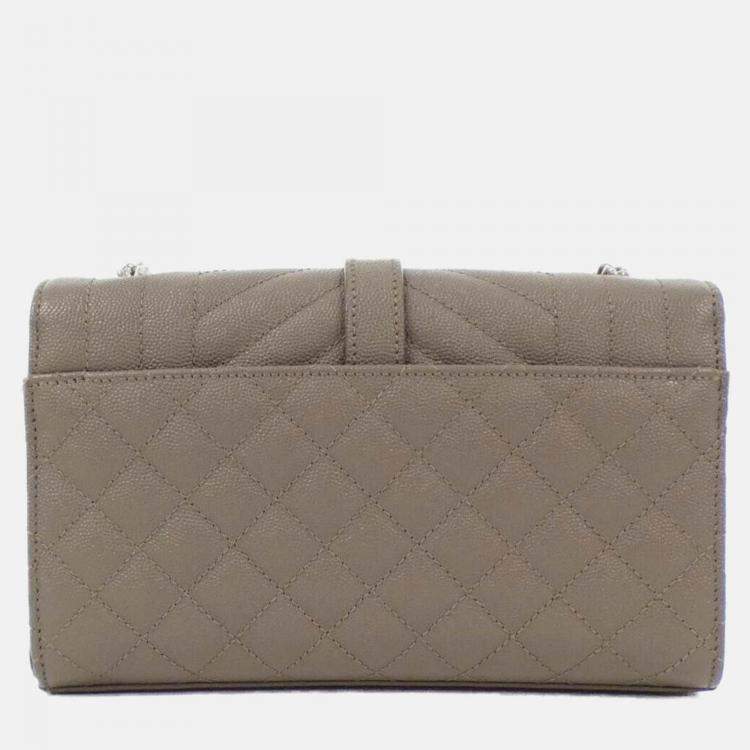 Pre Owned Saint Laurent Paris Envelope Small Gray Leather Shoulder Bag