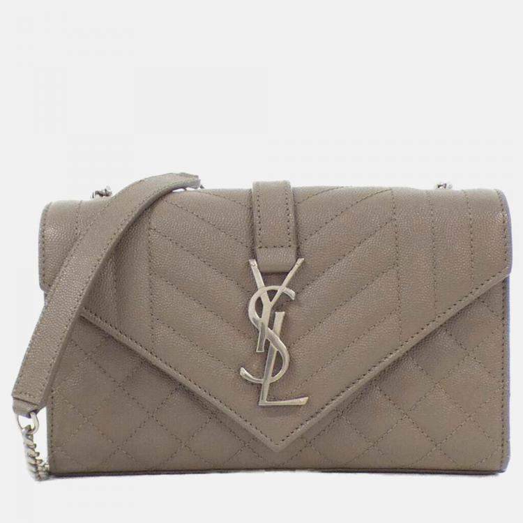 Pre Owned Saint Laurent Paris Envelope Small Gray Leather Shoulder Bag