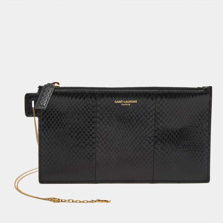 Pre Owned Saint Laurent Black Snakeskin Slim Chain Pouch 