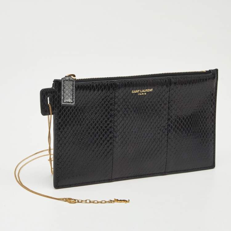 Pre Owned Saint Laurent Black Snakeskin Slim Chain Pouch 