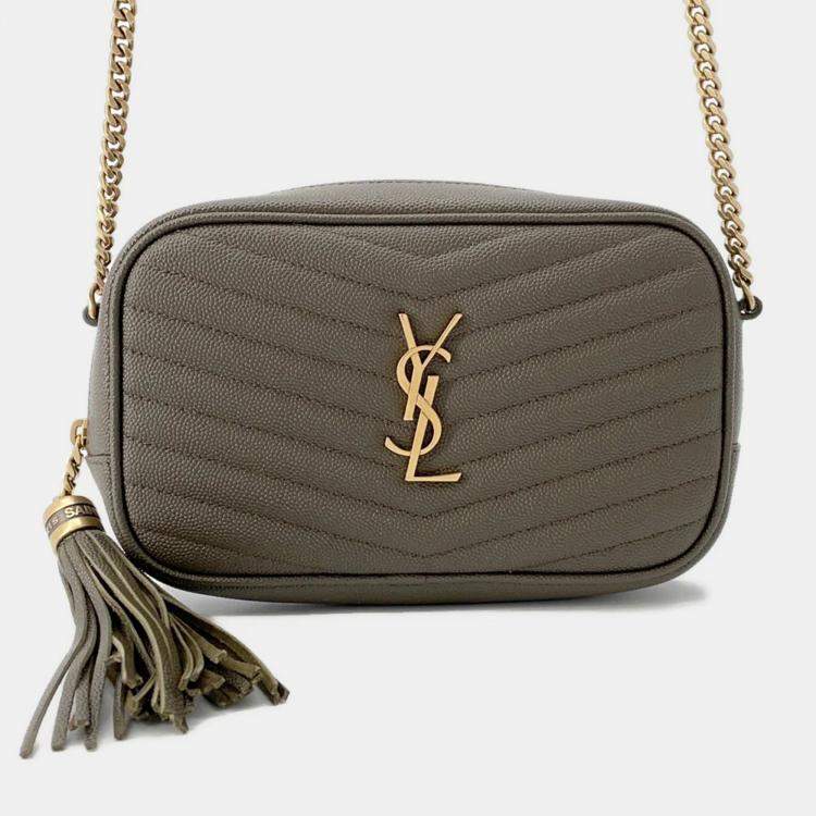 Pre Owned Saint Laurent Paris Lou Tassel Khaki Leather Shoulder Bag