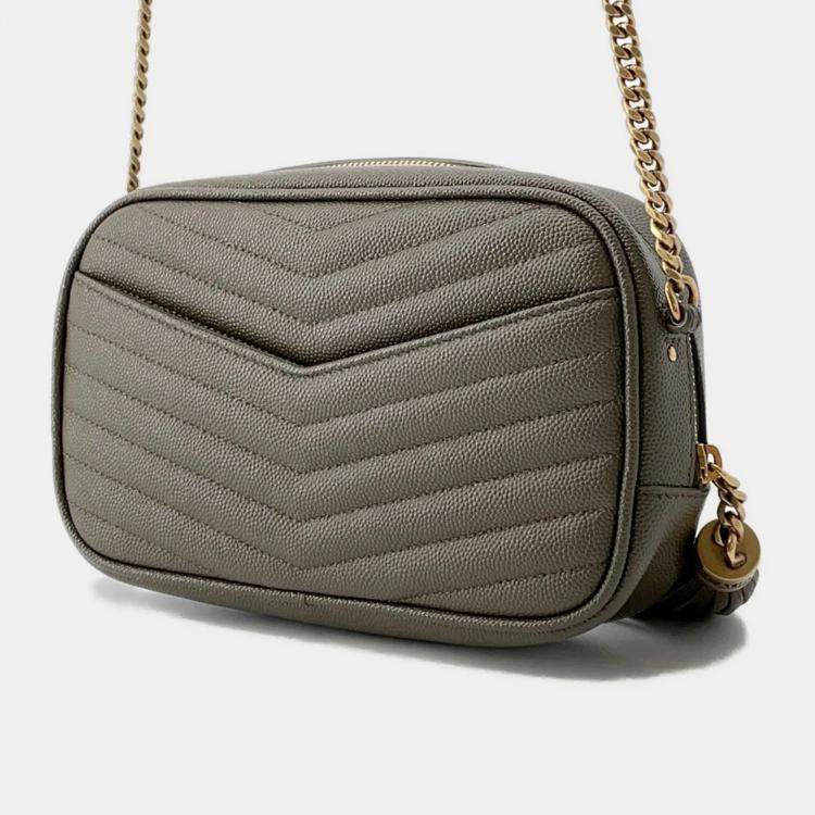 Pre Owned Saint Laurent Paris Lou Tassel Khaki Leather Shoulder Bag