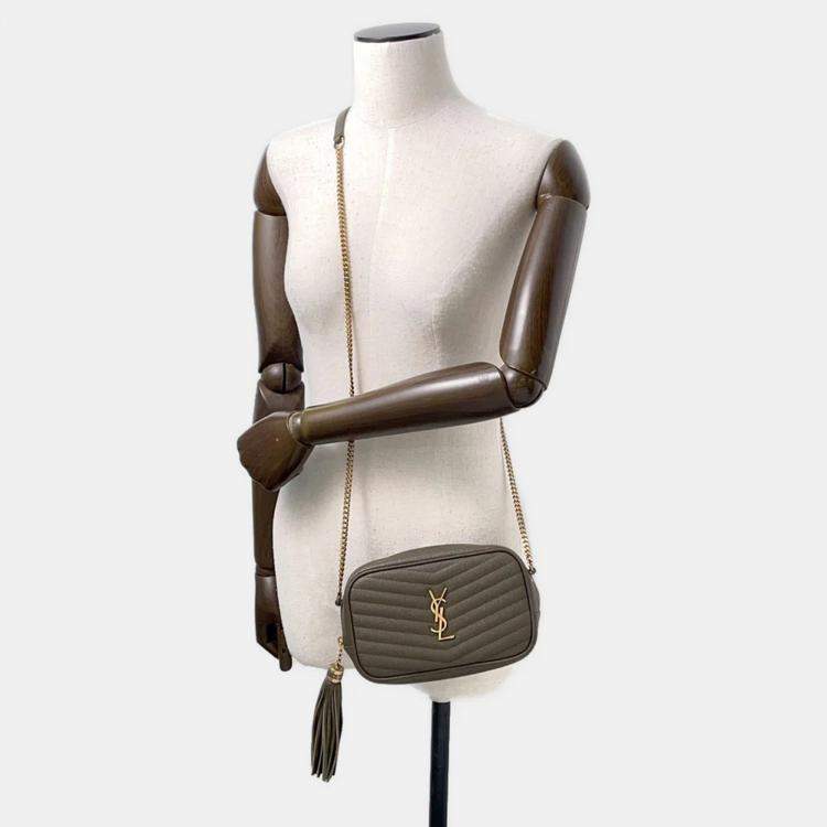 Pre Owned Saint Laurent Paris Lou Tassel Khaki Leather Shoulder Bag