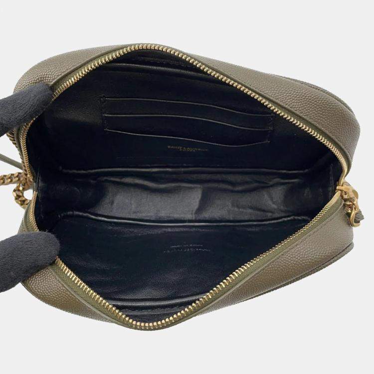 Pre Owned Saint Laurent Paris Lou Tassel Khaki Leather Shoulder Bag