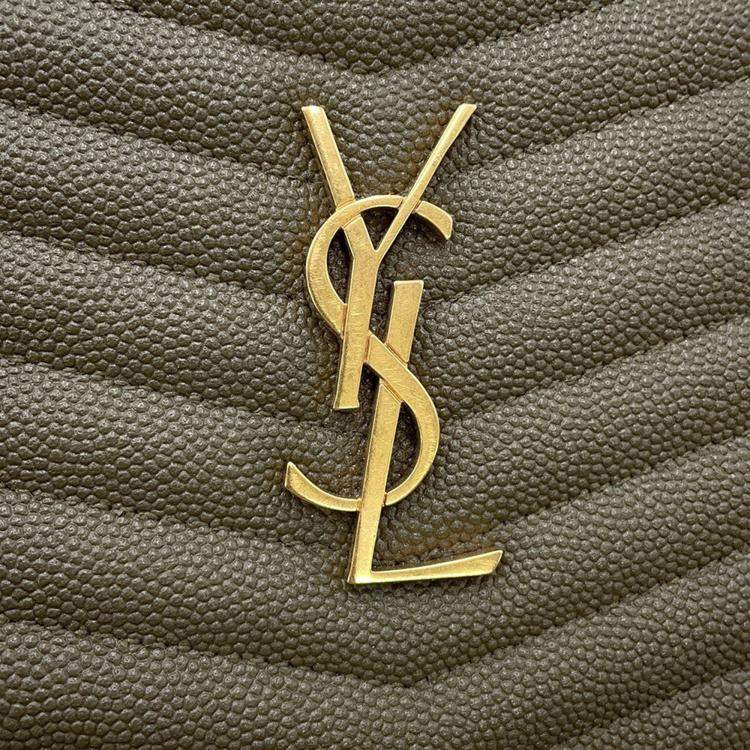 Pre Owned Saint Laurent Paris Lou Tassel Khaki Leather Shoulder Bag