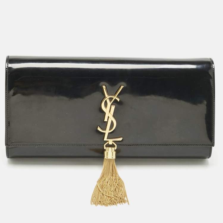 Pre Owned Saint Laurent Black Patent Leather Monogram Kate Tassel Clutch