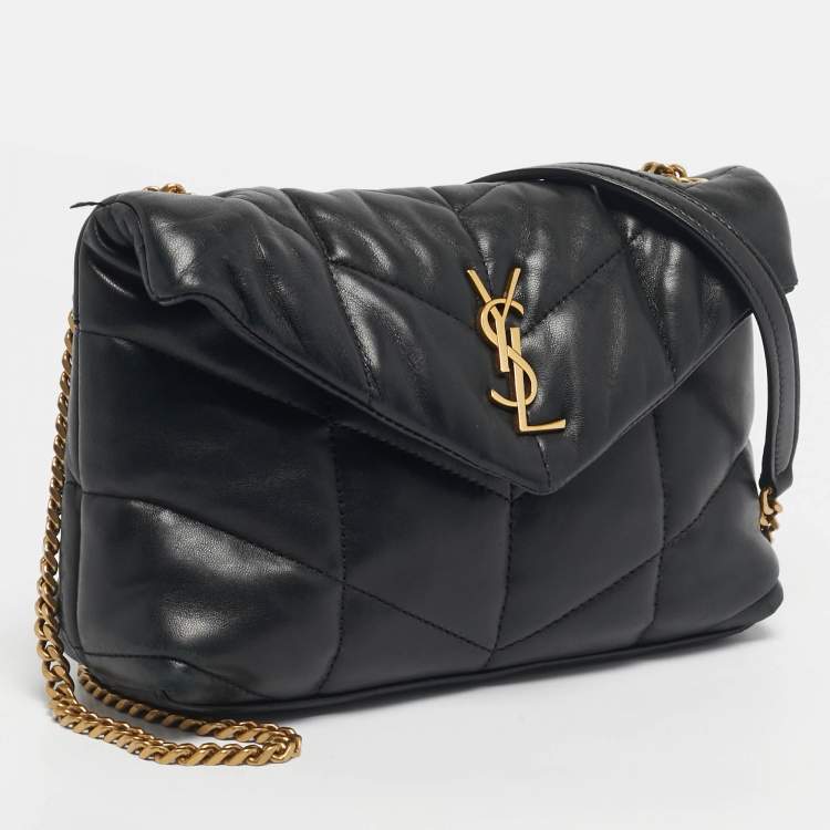 Pre Owned Saint Laurent Black Leather Mini Puffer Toy Flap Bag