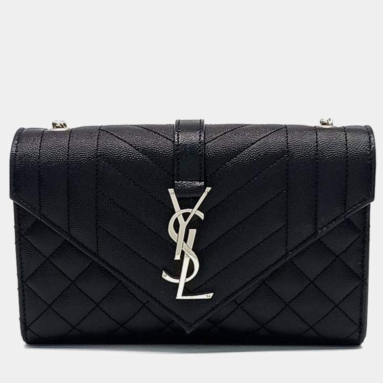 Pre Owned Saint Laurent Paris Black Leather Monogram Chain Shoulder Bag