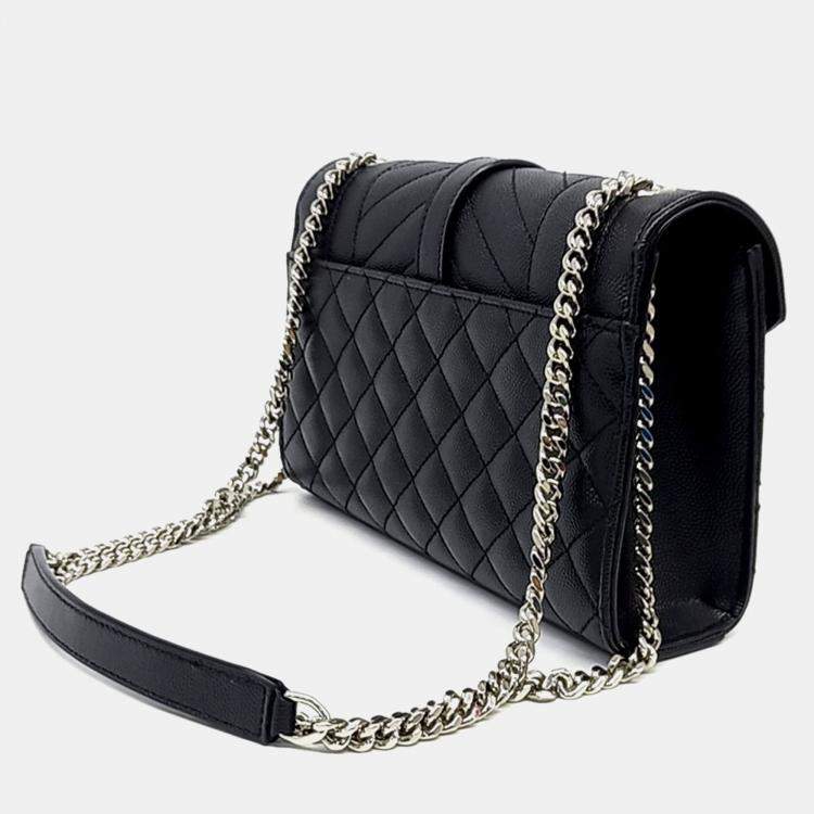 Pre Owned Saint Laurent Paris Black Leather Monogram Chain Shoulder Bag