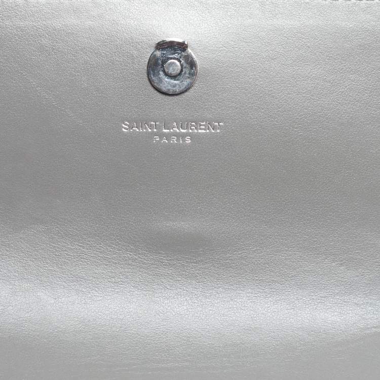 Pre Owned Saint Laurent Grey Croc Embossed Leather Mini Sunset Chain Bag
