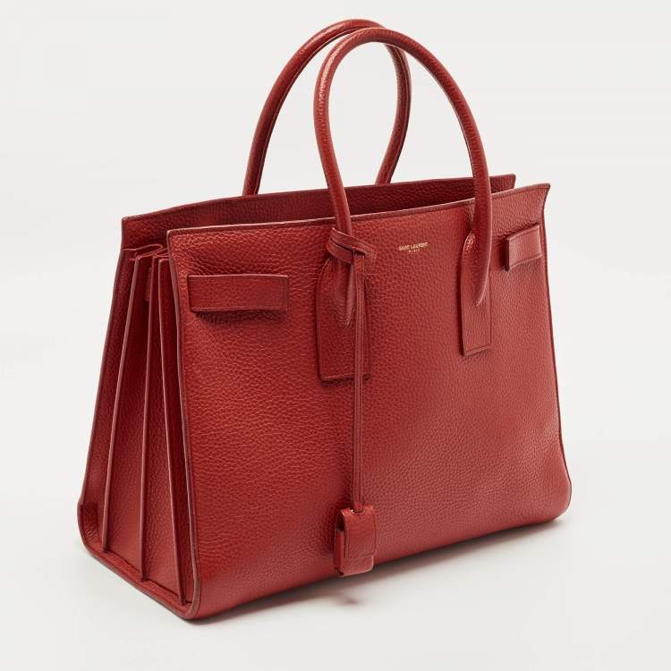 Pre Owned Saint Laurent Red Grained Leather Large Classic Sac De Jour Tote