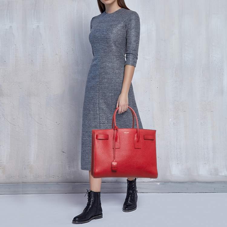Pre Owned Saint Laurent Red Grained Leather Large Classic Sac De Jour Tote