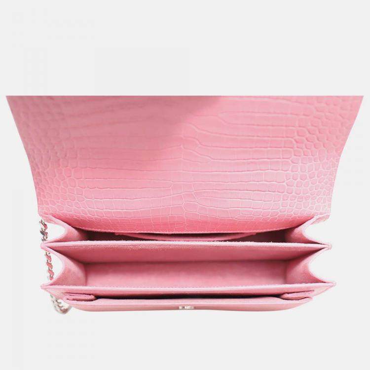 Pre Owned Saint Laurent Paris Croco Embossed Sunset Medium Chain Shoulder Bag
