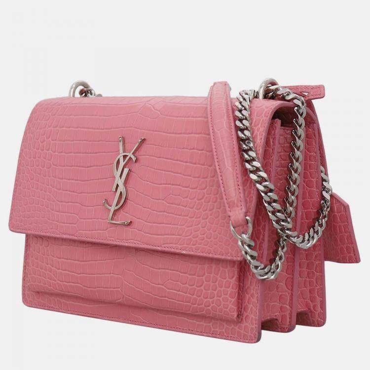Pre Owned Saint Laurent Paris Croco Embossed Sunset Medium Chain Shoulder Bag