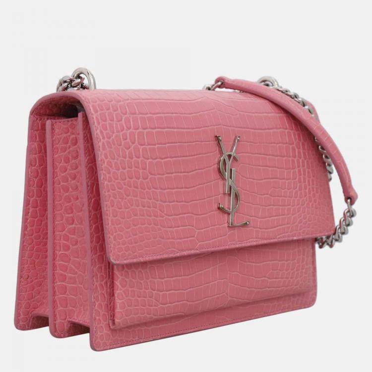 Pre Owned Saint Laurent Paris Croco Embossed Sunset Medium Chain Shoulder Bag