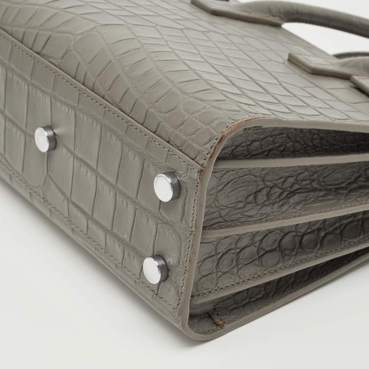 Pre Owned Saint Laurent Grey Croc Embossed Leather Nano Classic Sac De Jour Tote