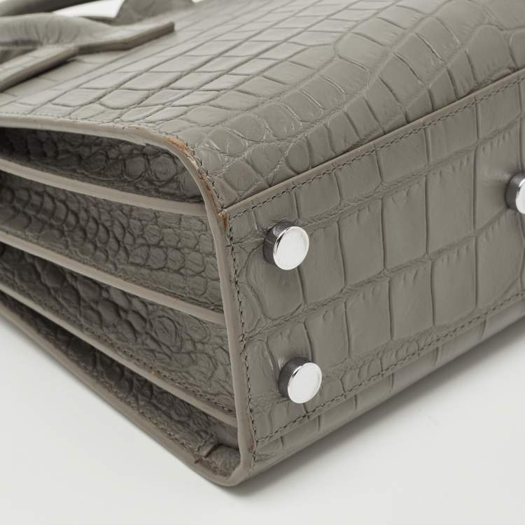 Pre Owned Saint Laurent Grey Croc Embossed Leather Nano Classic Sac De Jour Tote