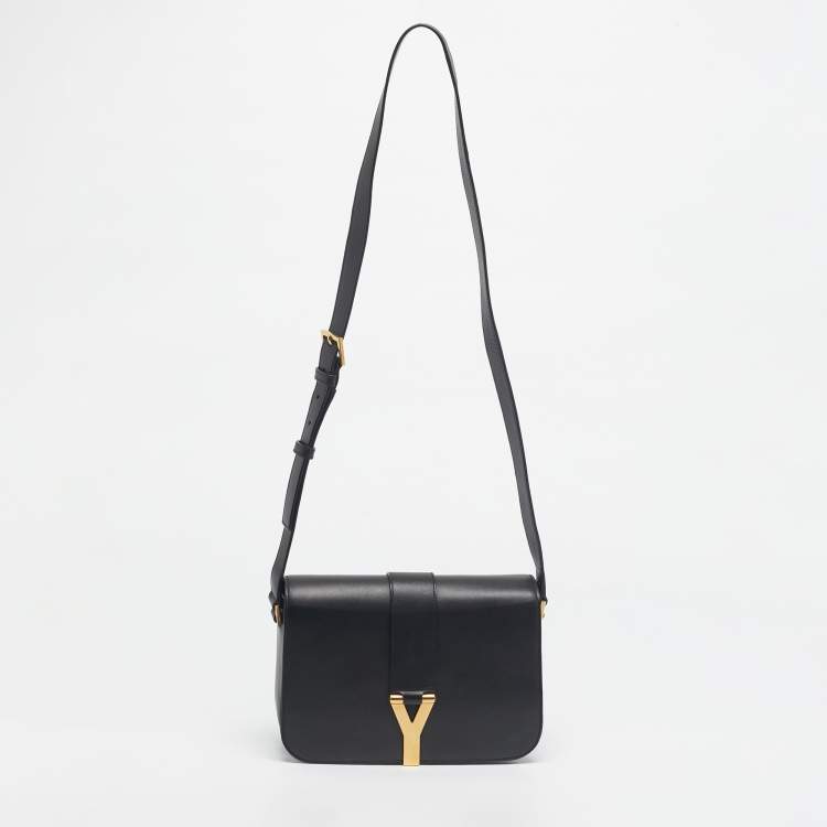 Pre Owned Saint Laurent Black Leather Ligne Y Shoulder Bag