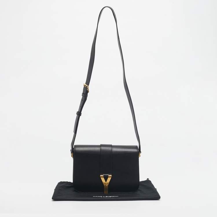 Pre Owned Saint Laurent Black Leather Ligne Y Shoulder Bag