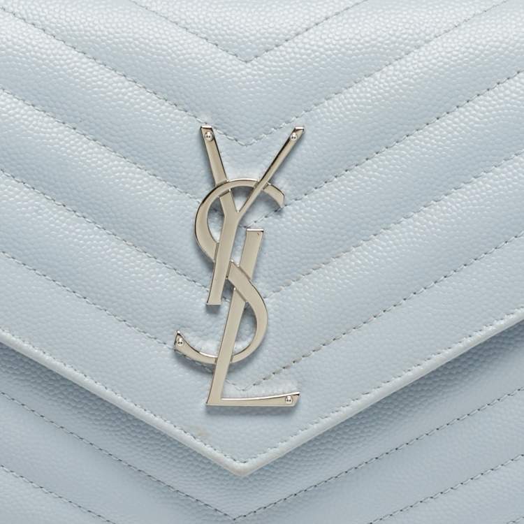 Pre Owned Saint Laurent Blue Matelassé Leather Cassandre Wallet on Chain