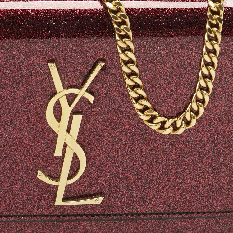 Pre Owned Saint Laurent Red Glitter Patent Leather New Small Kate Chain Shoulder Bag