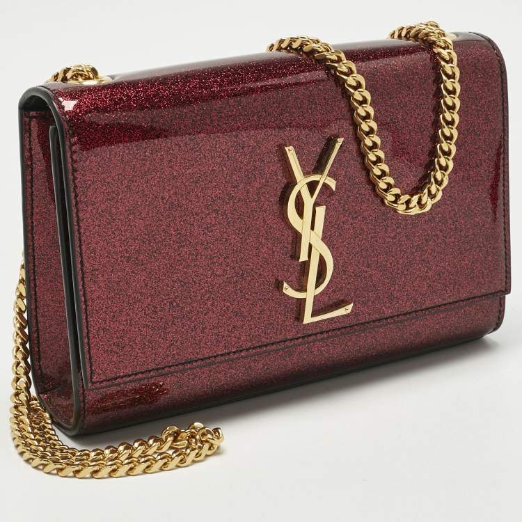 Pre Owned Saint Laurent Red Glitter Patent Leather New Small Kate Chain Shoulder Bag