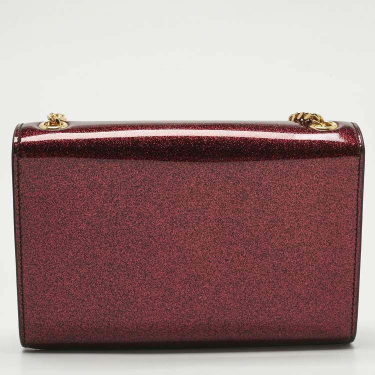 Pre Owned Saint Laurent Red Glitter Patent Leather New Small Kate Chain Shoulder Bag