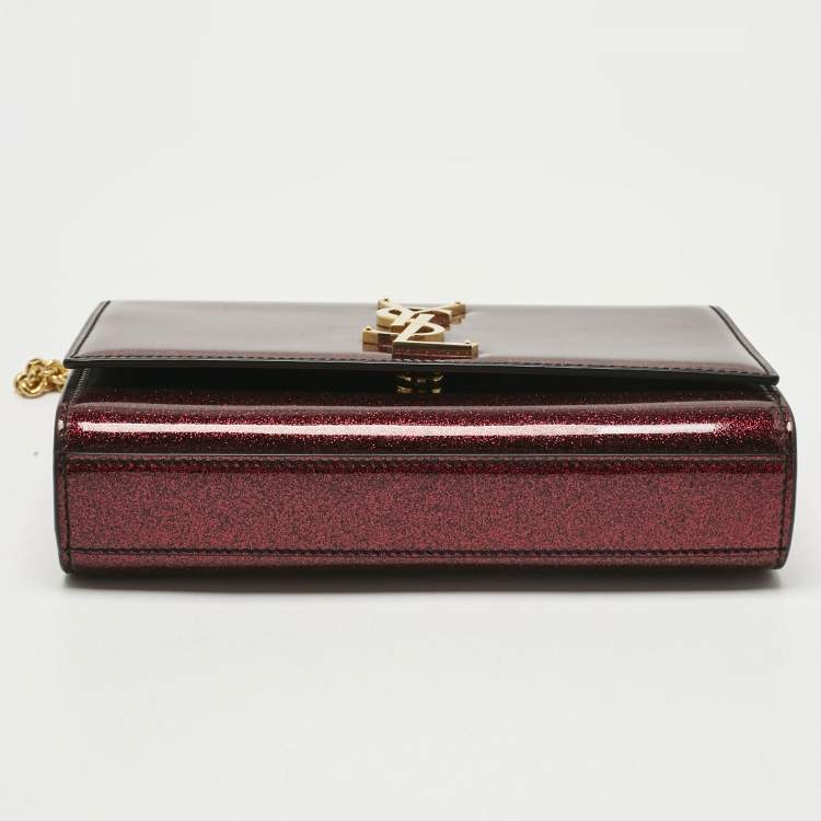 Pre Owned Saint Laurent Red Glitter Patent Leather New Small Kate Chain Shoulder Bag
