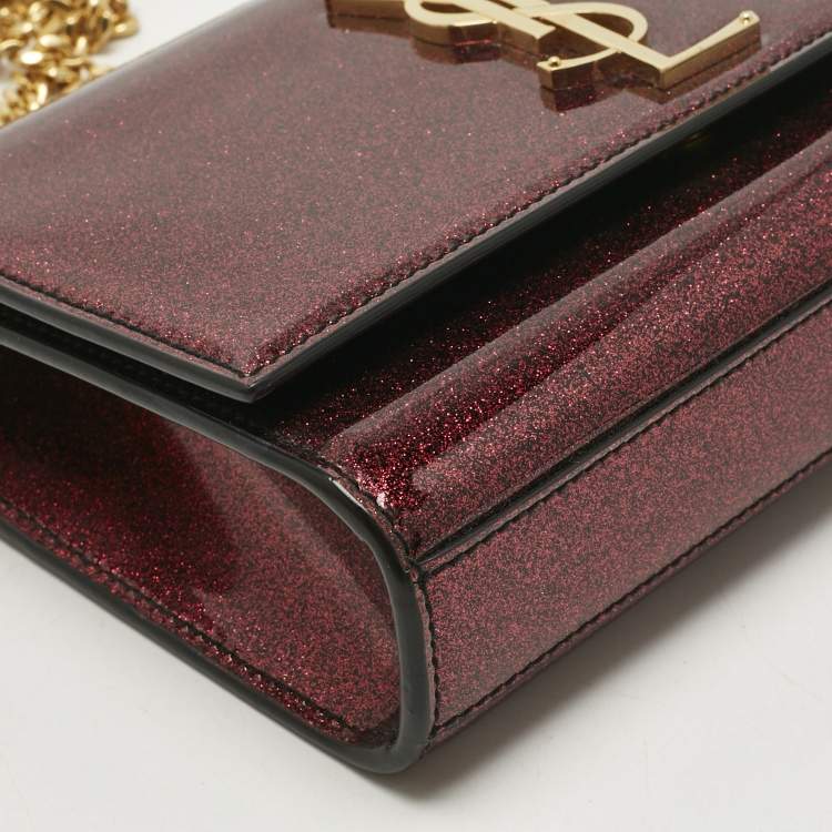 Pre Owned Saint Laurent Red Glitter Patent Leather New Small Kate Chain Shoulder Bag
