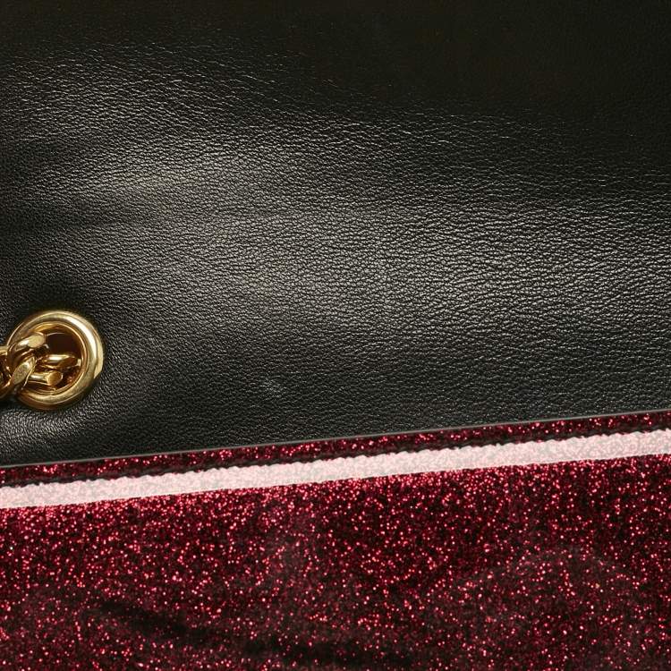 Pre Owned Saint Laurent Red Glitter Patent Leather New Small Kate Chain Shoulder Bag