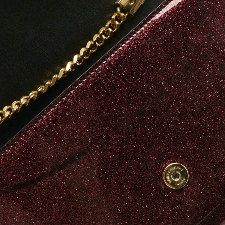Pre Owned Saint Laurent Red Glitter Patent Leather New Small Kate Chain Shoulder Bag
