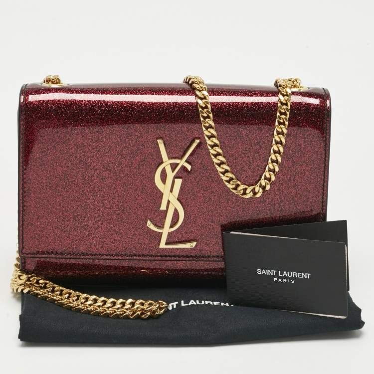 Pre Owned Saint Laurent Red Glitter Patent Leather New Small Kate Chain Shoulder Bag