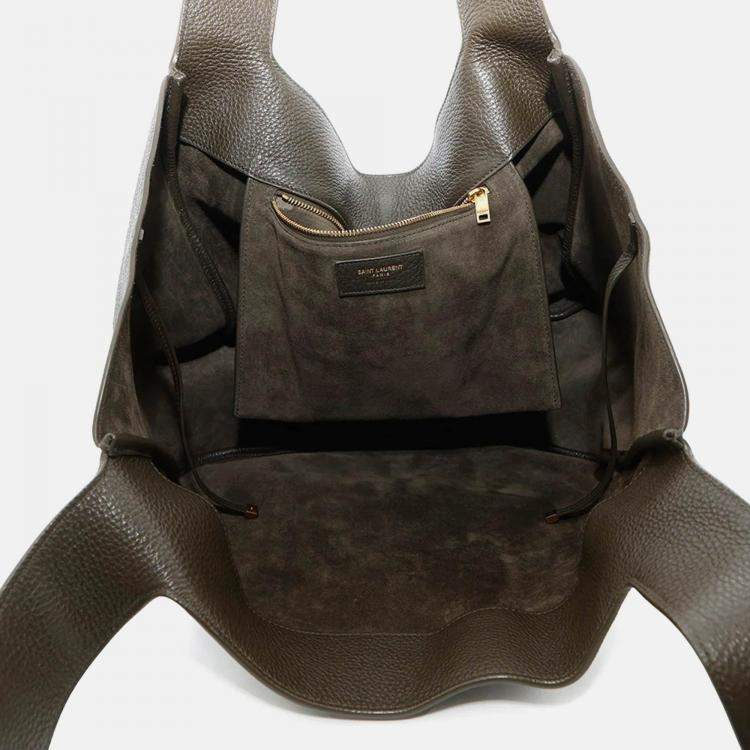 Pre Owned Saint Laurent Paris LE 5 A 7 Bea Khaki Leather Shoulder Bag