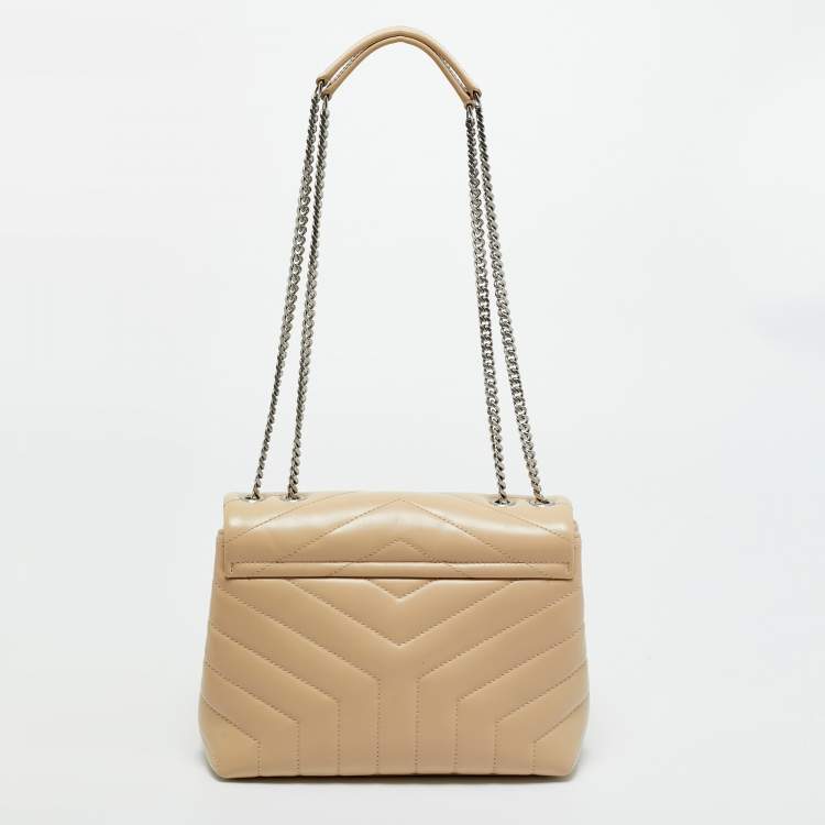 Pre Owned Saint Laurent Beige Matelassé Leather Small Loulou Shoulder Bag