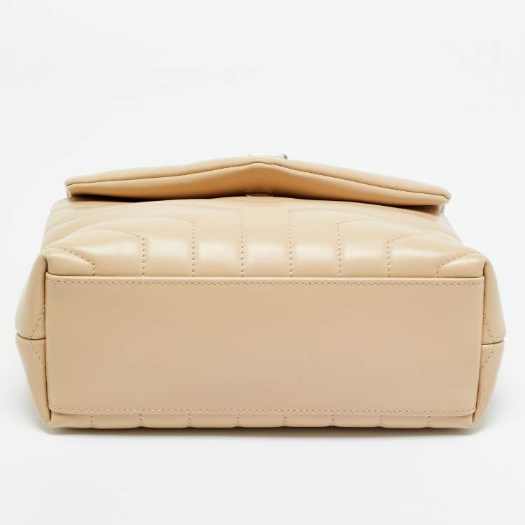 Pre Owned Saint Laurent Beige Matelassé Leather Small Loulou Shoulder Bag