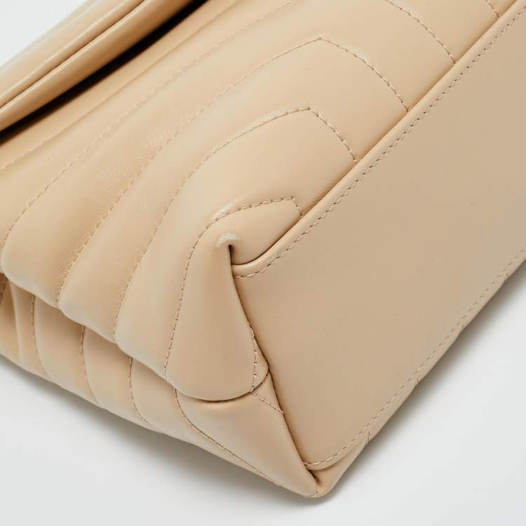 Pre Owned Saint Laurent Beige Matelassé Leather Small Loulou Shoulder Bag