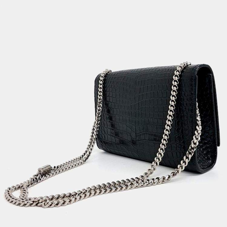 Pre Owned Saint Laurent Paris Black Patent Leather Kate Chain Crossbody Bag