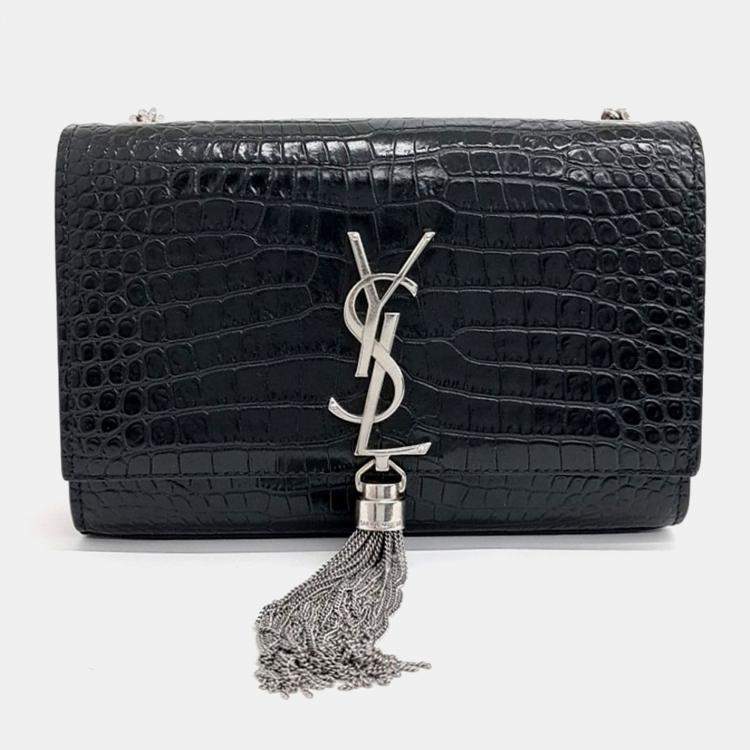 Pre Owned Saint Laurent Paris Black Patent Leather Kate Chain Crossbody Bag