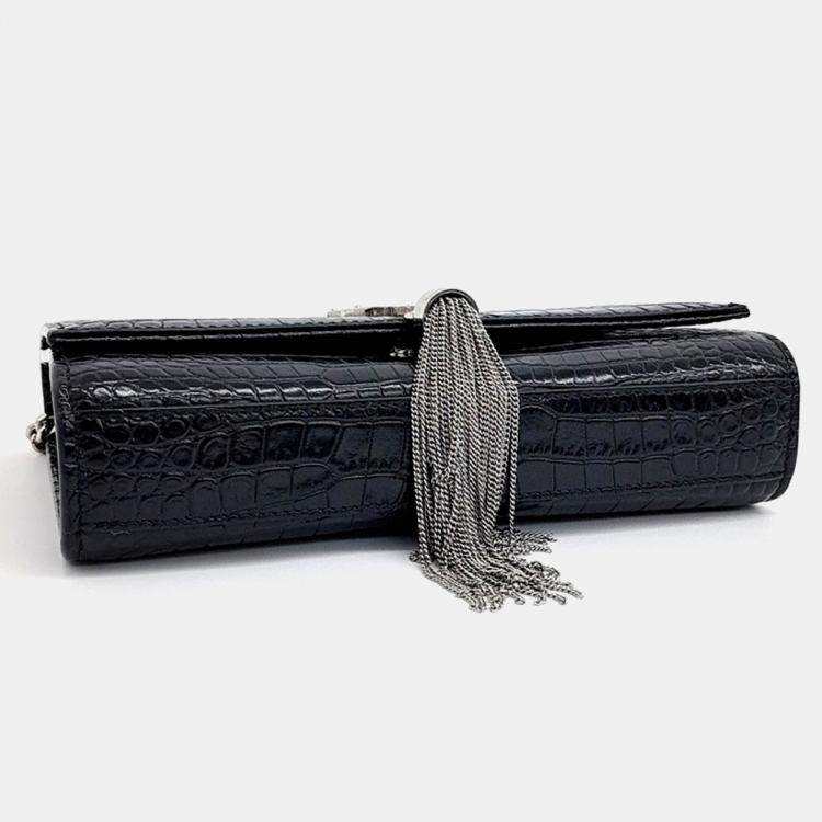 Pre Owned Saint Laurent Paris Black Patent Leather Kate Chain Crossbody Bag