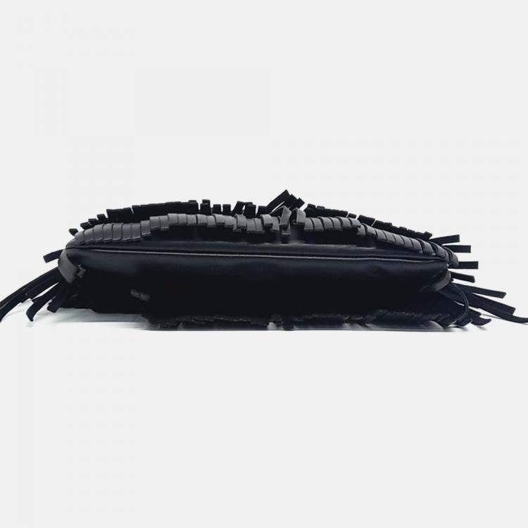 Pre Owned Saint Laurent Paris Black Leather Fringe Clutch