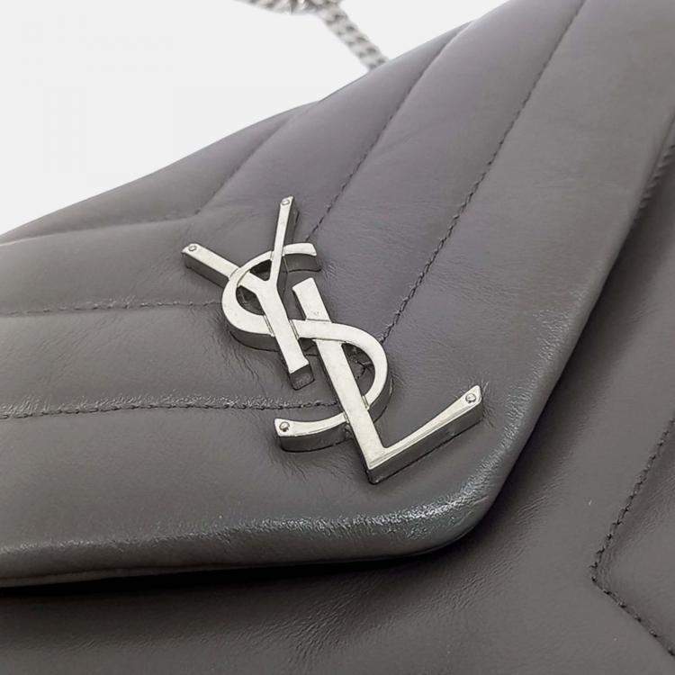 Pre Owned Saint Laurent Paris Grey Leather Monogram Lulu Crossbody Bag