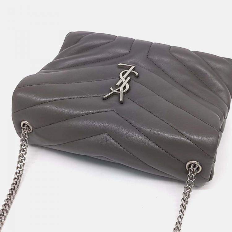 Pre Owned Saint Laurent Paris Grey Leather Monogram Lulu Crossbody Bag