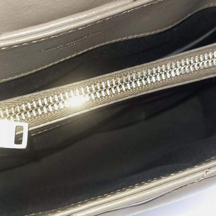Pre Owned Saint Laurent Paris Grey Leather Monogram Lulu Crossbody Bag