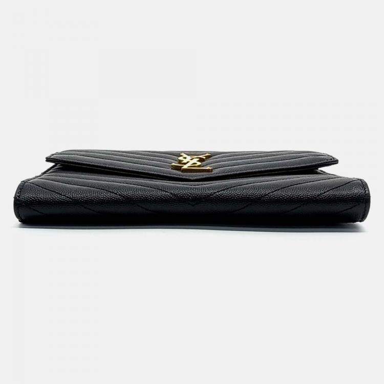 Pre Owned Saint Laurent Paris Black Leather Monogram Envelope Clutch