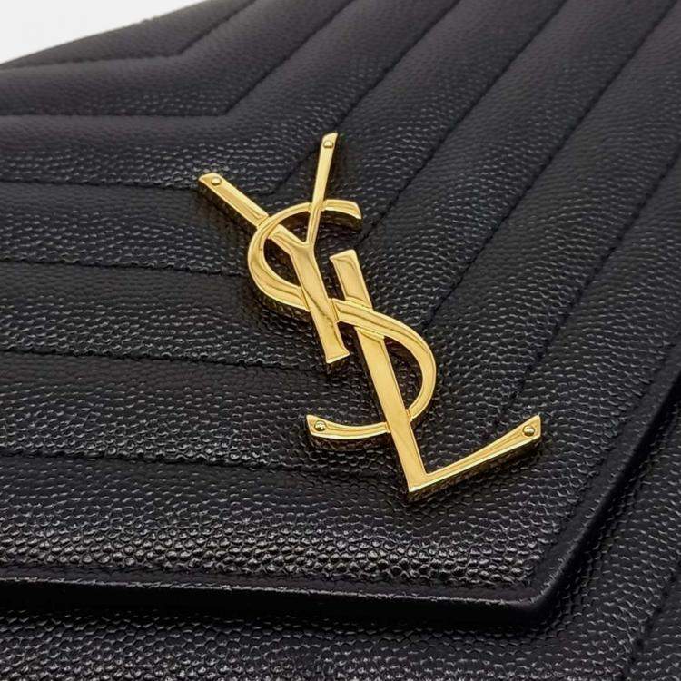 Pre Owned Saint Laurent Paris Black Leather Monogram Envelope Clutch