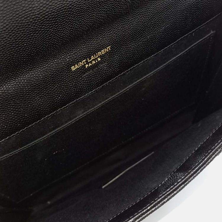 Pre Owned Saint Laurent Paris Black Leather Monogram Envelope Clutch
